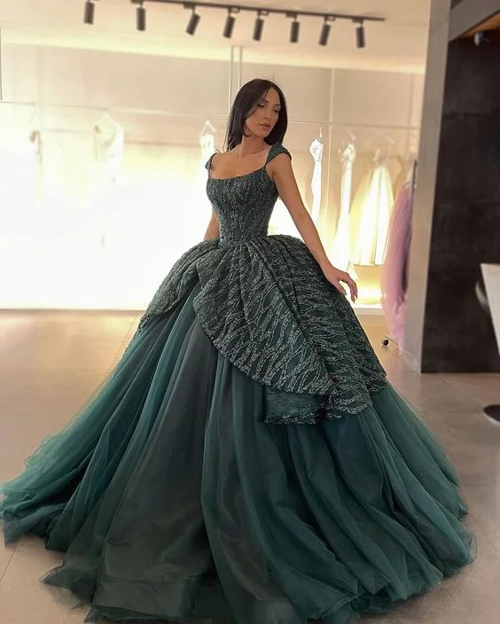 Dark Green Tulle A-Line Long Prom Dress Evening Party Dress Ball Gown,DP507 Tunics Versatile stylish Dark Green Tulle A-Line Long Prom Dress Evening Party Dress Ball Gown,DP507 Tunics Versatile stylish