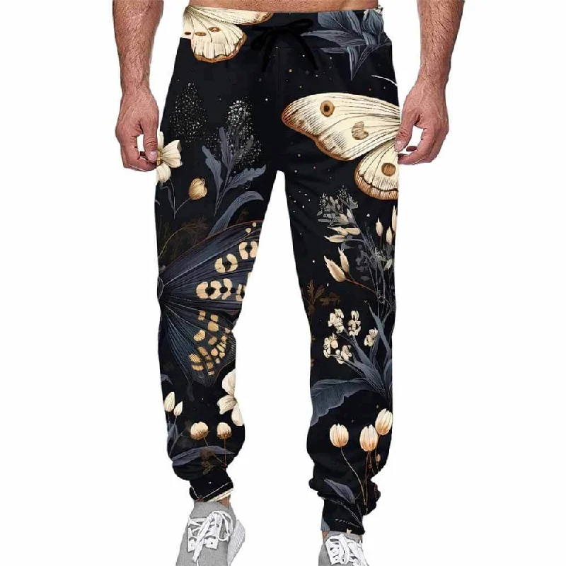 Mystical Moth And Flower Casual Elastic Drawstring Pants Formal Slim Pants