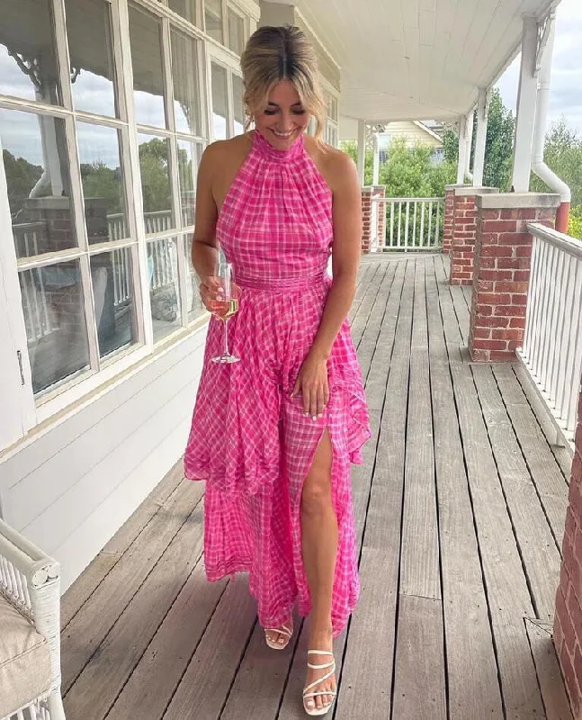 Hot Pink Halter Backless A-Line Long Party Dress Wedding Guest Dress, DP3150 Tunics Travel practical Hot Pink Halter Backless A-Line Long Party Dress Wedding Guest Dress, DP3150 Tunics Travel practical