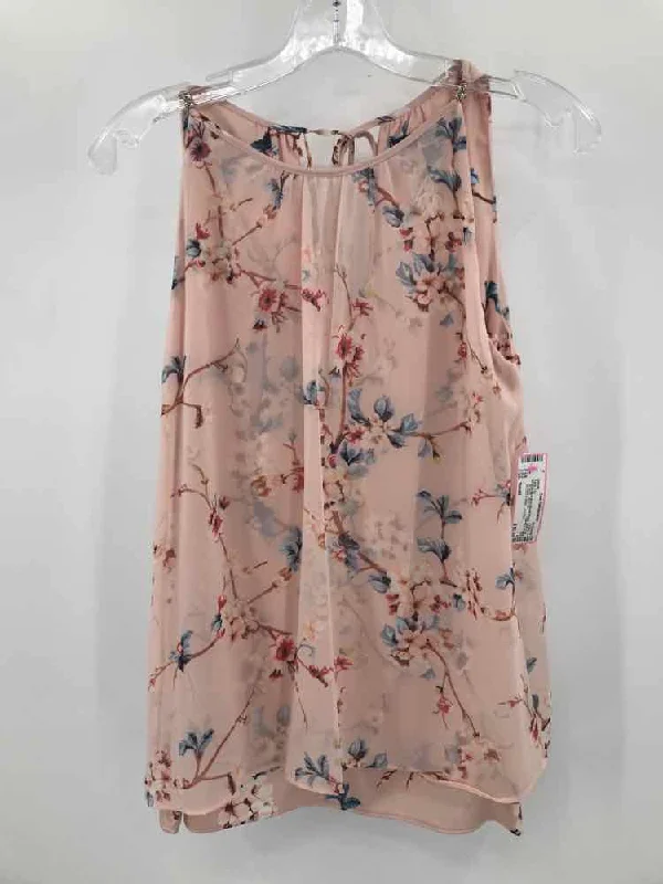 Pre-Owned WHBM Pink Size Small Floral Tank Top lemon yellow tank