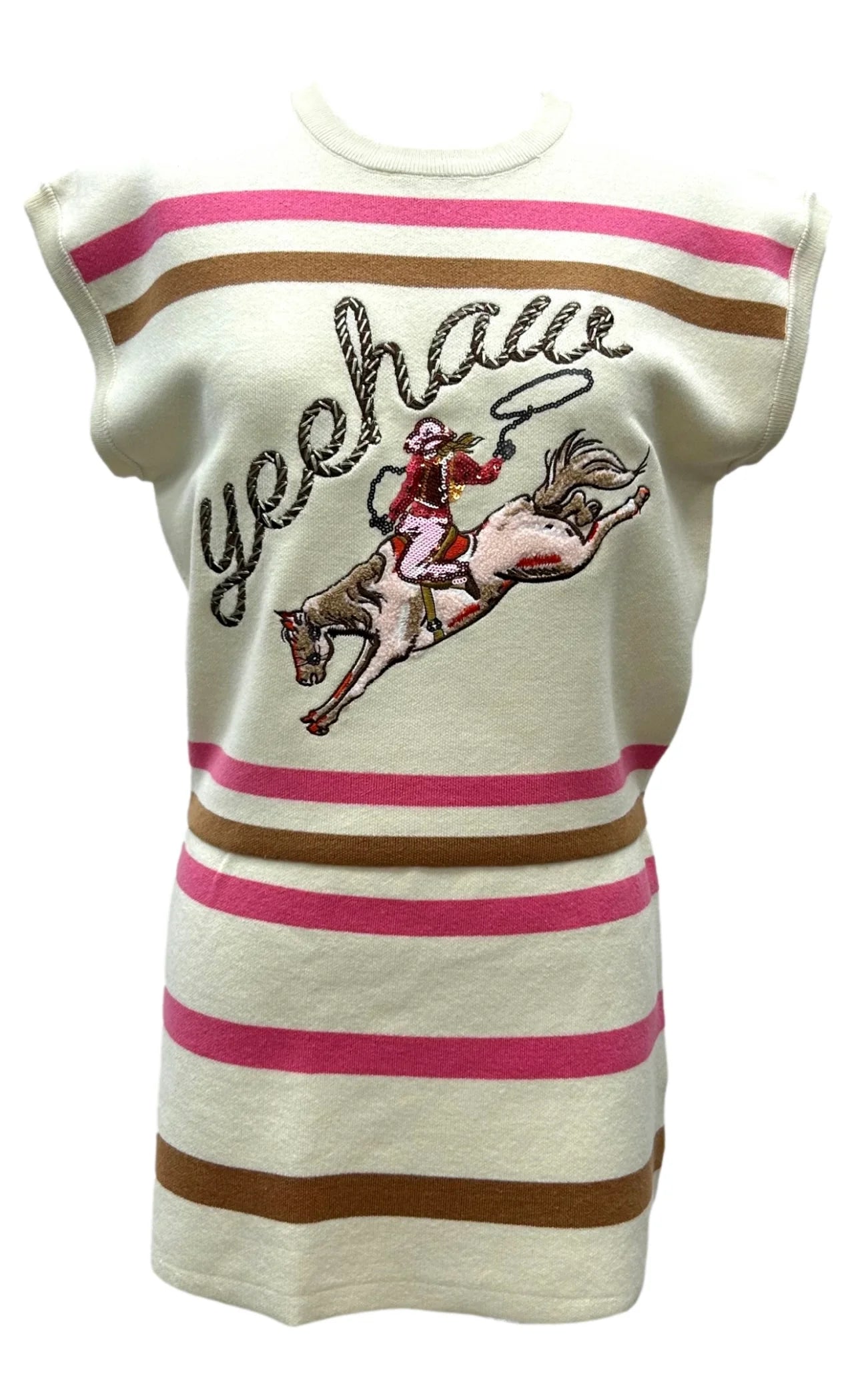 Beige Yeehaw Cowgirl Stripe Skirt | Queen of Sparkles chiffon skirt floaty