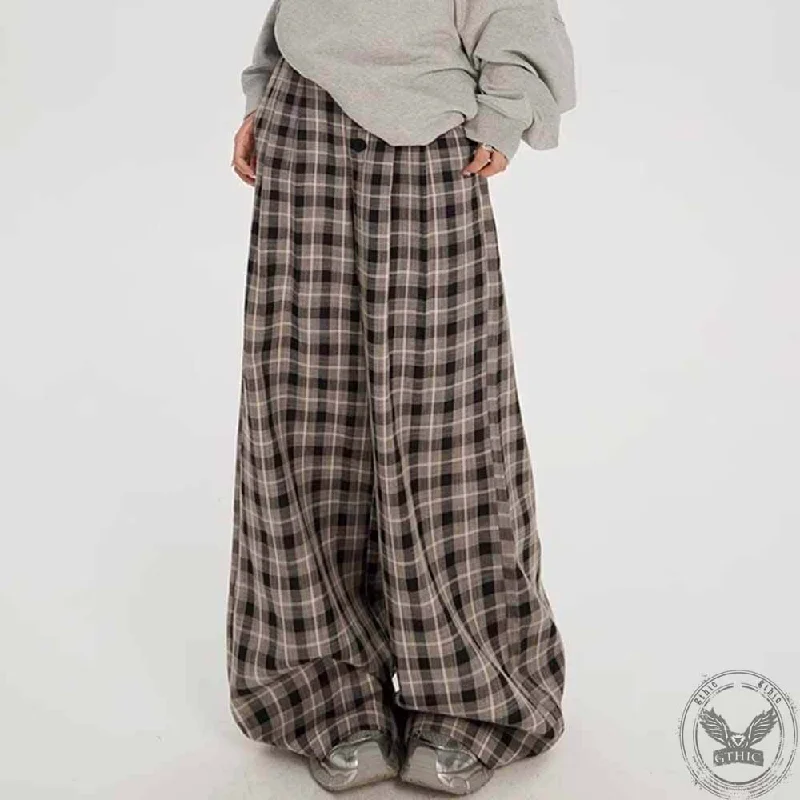 Vintage High Waist Plaid Design pants Casual Sweatpants Style