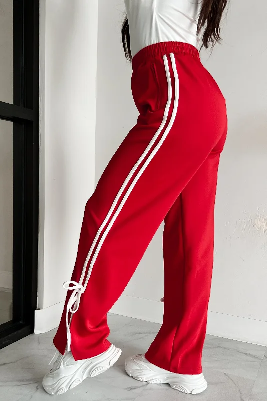 Powerplay Bow Detail Track Pants (Red/White) Classic Bootcut Trousers