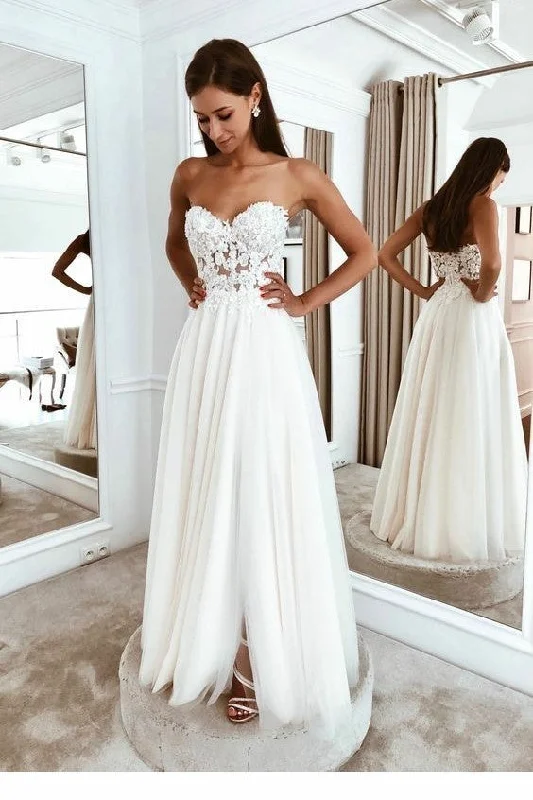 Sweetheart Lace Summer Bridal Gowns with Tulle Skirt breathable skirt fabric