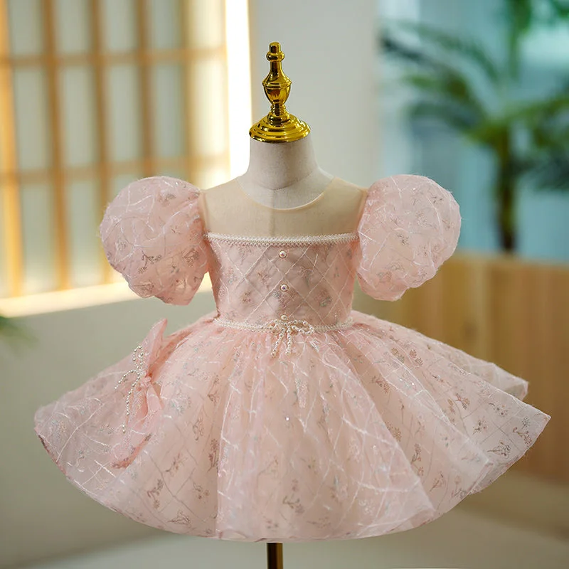 Toddler Prom Dress Girl Summer Puff Sleeve Bowknot Pink Birthday Party Dress Tunics Top Casual Toddler Prom Dress Girl Summer Puff Sleeve Bowknot Pink Birthday Party Dress Tunics Top Casual