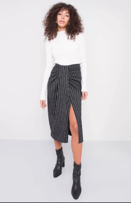 Black Pinstripe Skirt silk skirt sleek