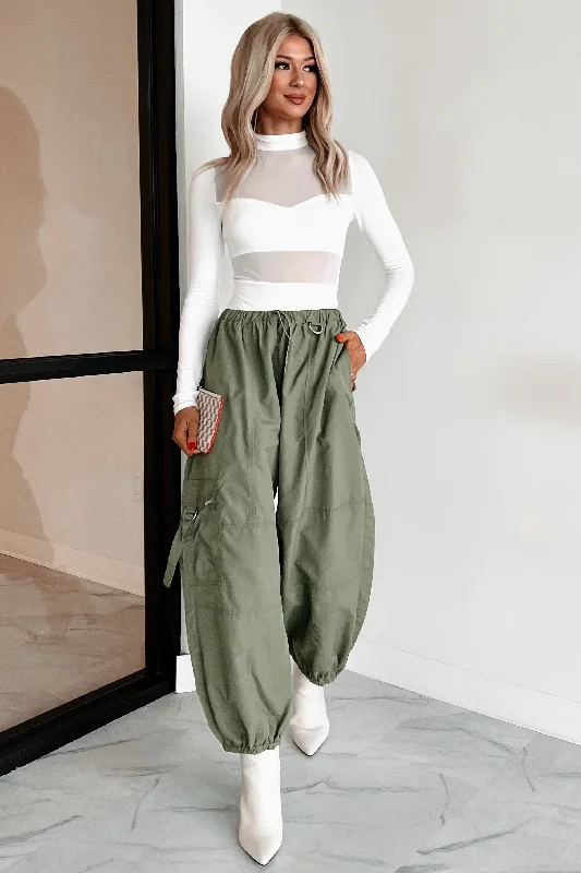 DOORBUSTER Farren Cargo Parachute Pants (Olive) Stylish Casual Pants
