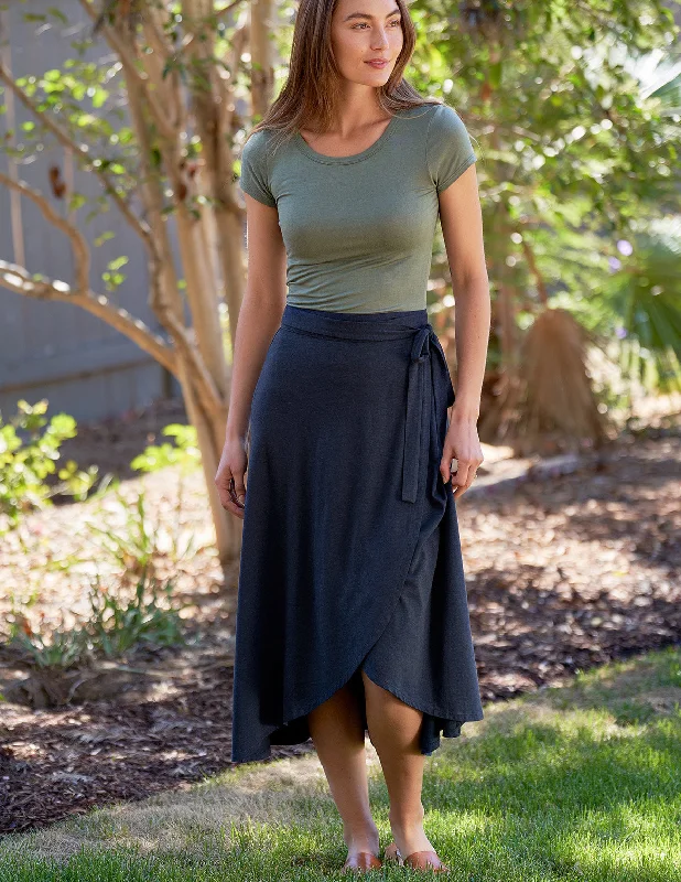 Bamboo / Organic Cotton Wrap Skirt - Titanium denim skirt durable