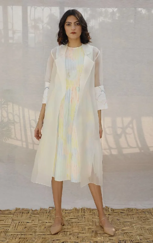 Pallavi Singh ivory stripe printed linen dress with organza long jacket Oversized Jacket Tailored Jacket Straight Jacket Pallavi Singh ivory stripe printed linen dress with organza long jacket Oversized Jacket Tailored Jacket Straight Jacket
