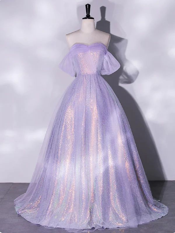 Purple A-Line Tulle Sequin Long Prom Dress Formal Party Dress,DP511 Satin Halter Glamorous Purple A-Line Tulle Sequin Long Prom Dress Formal Party Dress,DP511 Satin Halter Glamorous