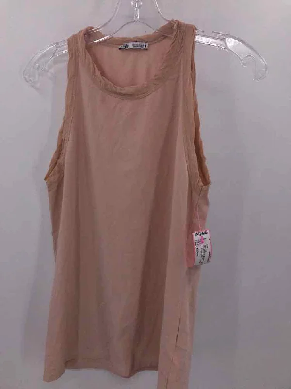 Pre-Owned Zara Tan Size Medium Tank Top off shoulder tank