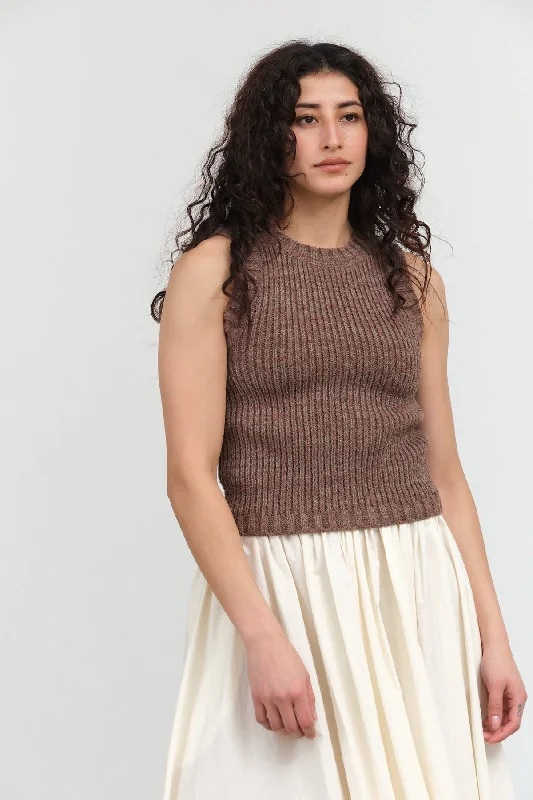 Boucle Tank in Mocha white tank top